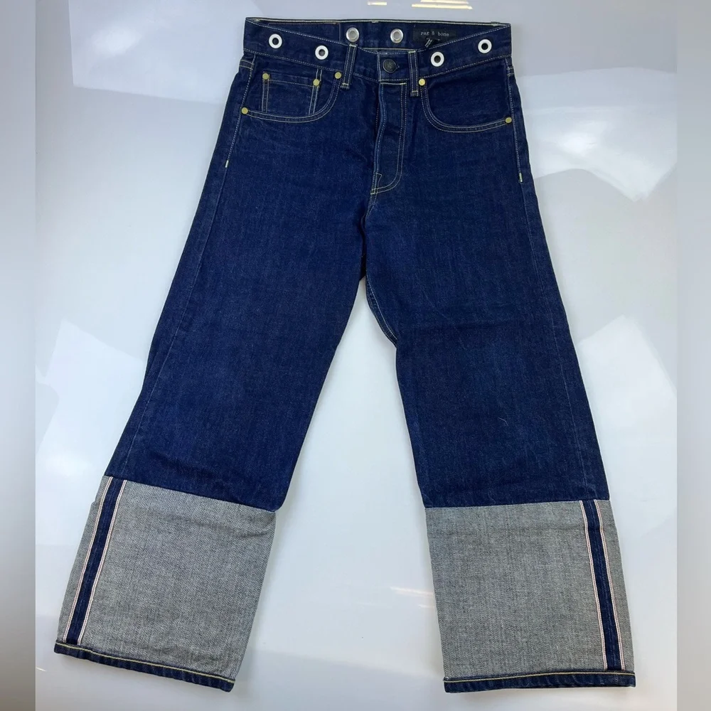 Rag & Bone Trompe L’Oeil Indigo Selvedge Cuff Grommet Jeans N248-6 - Picture 2 of 8